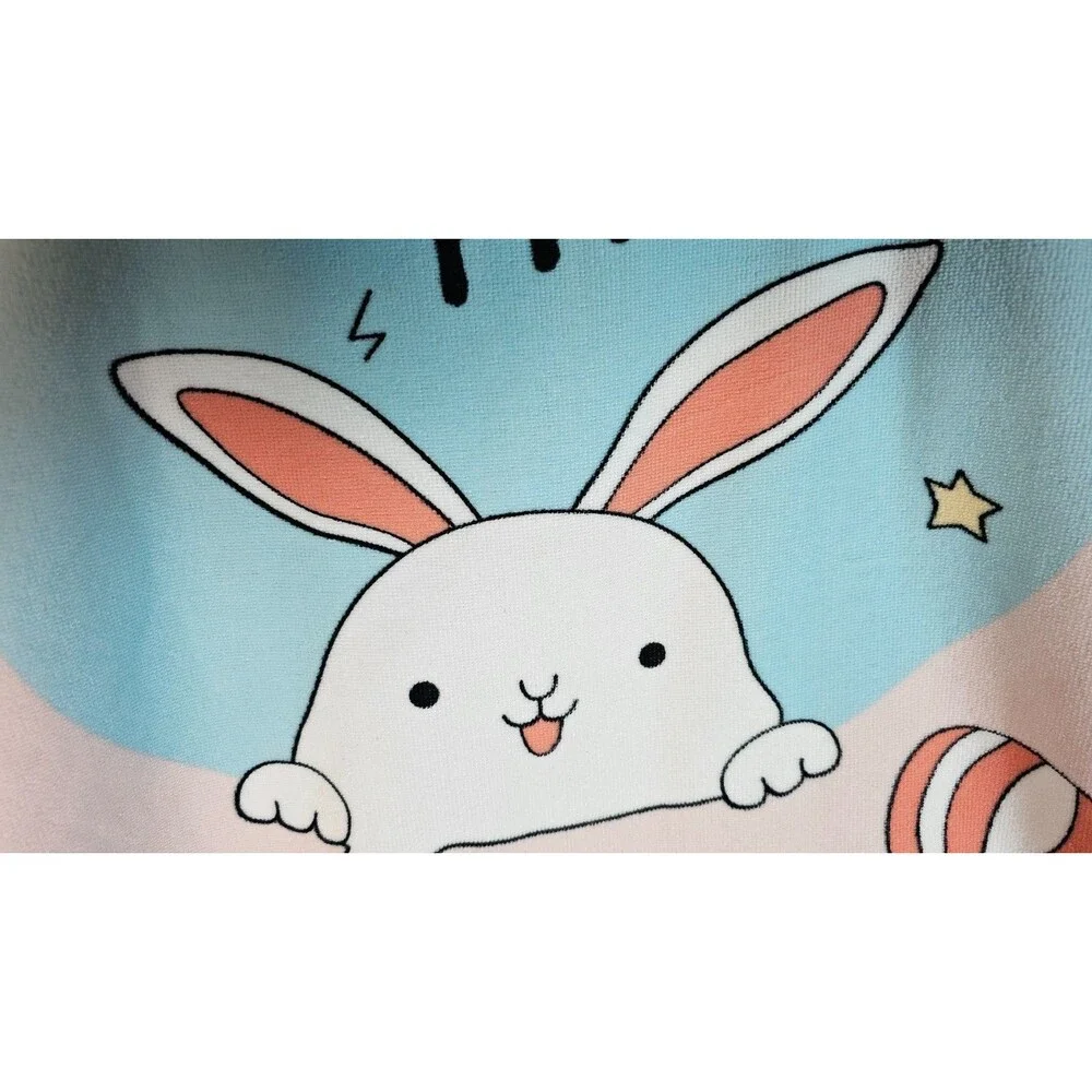 Kids Bunny Hooded Towel Pink Blue Microfiber Kawaii Rabbit Bath Beach Poncho 008